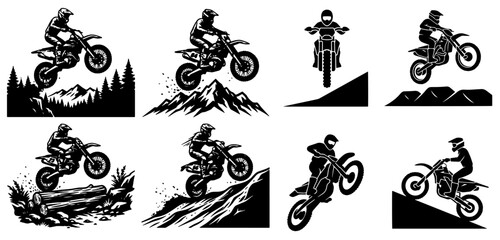 Motocross Dirt Bike Jump Silhouette Vector Set - FMX Stunt Extreme Sports SVG Asset Bundle © Green Graphics