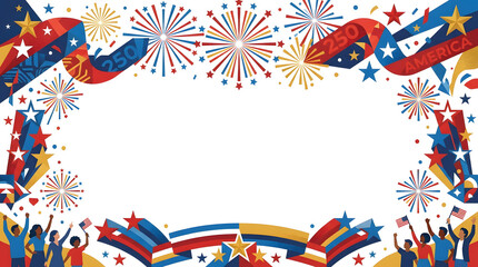 Obraz premium Colorful patriotic wreath with fireworks and ribbons for national celebration decoration