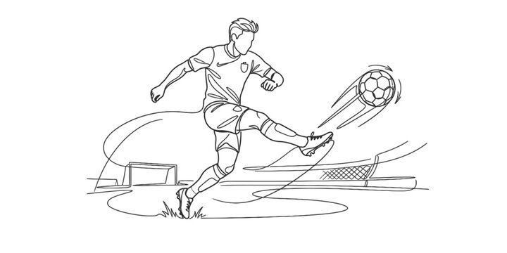 Football player kicking ball line art sports vector Illustration