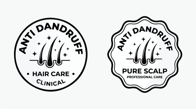 Professional anti dandruff hair care vector graphic badge set featuring clean minimalist black line art