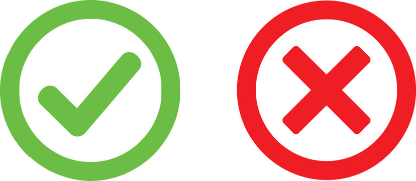 Green check mark and red cross mark symbols for survey or checklist design