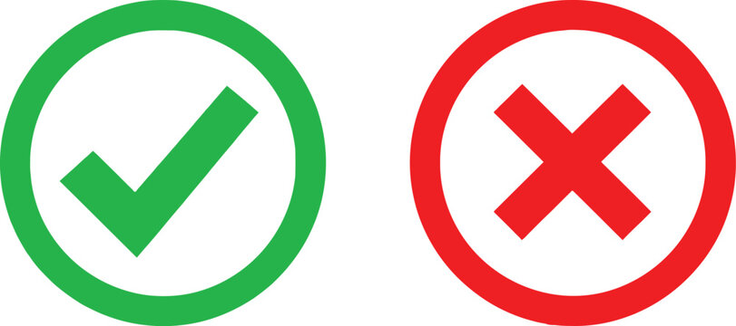 Green check mark and red cross mark symbols for survey or choice icons