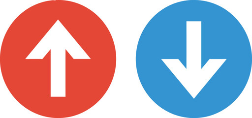 Red circle with up arrow and blue circle with down arrow icons © JESMIN