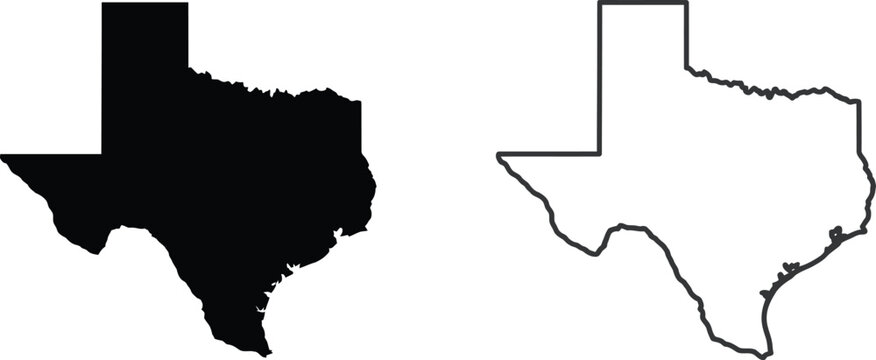 Texas state map shape silhouette and outline icon set