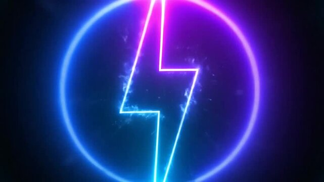 A glowing neon lightning bolt symbol on a dark background