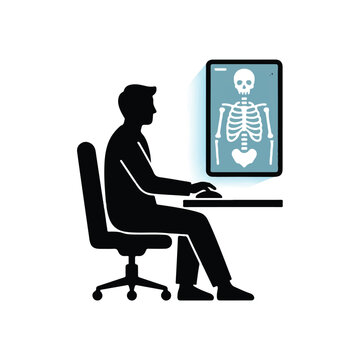 Medical professional analyzing human skeleton x-ray image on digital screen for diagnostic healthcare