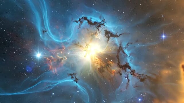 A bright star shines within a colorful cosmic gas cloud
