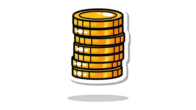 A vibrant vector illustration of a stack of shining golden coins designed as a professional sticker icon representing financial growth savings and investment success