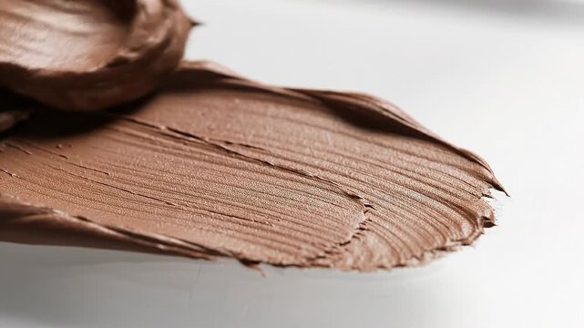 Smooth creamy bronze makeup foundation swatch on white surface for beauty and skin care