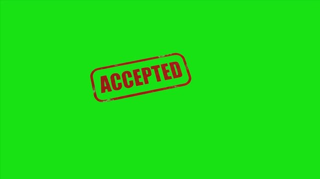 Wooden Rubber Stamp Leaves Red Accepted Text Mark on Green Screen and White Background