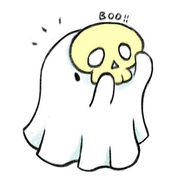 Little ghost wearing skeleton mask try to scare
