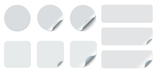 Blank adhesive stickers mock up with curved corner. Mockup empty sticky label. © sanchesnet1