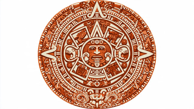 Ancient Aztec Sun Calendar Stone Carved Ornament in Warm Earth Tones for Cultural Heritage