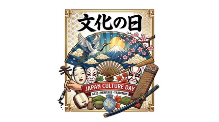 Obraz premium Japanese culture day poster featuring traditional heritage symbols