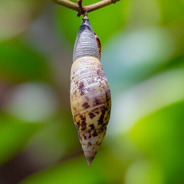 Chrysalis Hanging from Branch in Nature.