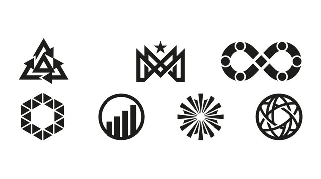 Halftone geometric border with triangles and abstract circular icons