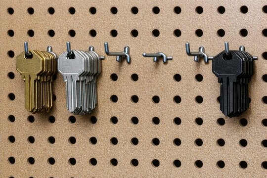 Collection of keys hung on a pegboard for easy organization and access