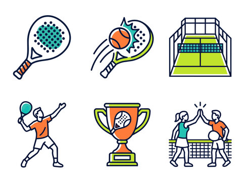 Padel sport icons and illustrations for editorial use