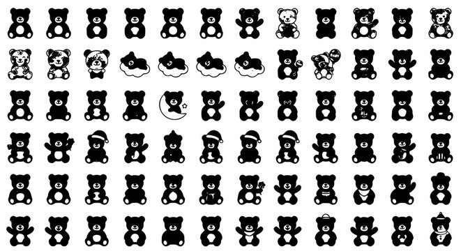 Cute Teddy Bear Icon Collection with Plush Toy and Baby Bear Vector Symbols