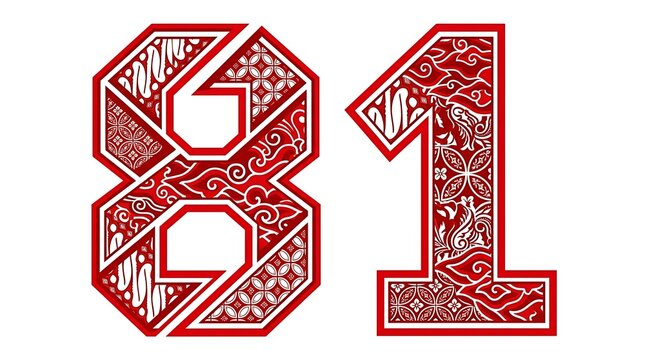 Number eighty one with red and white batik pattern design