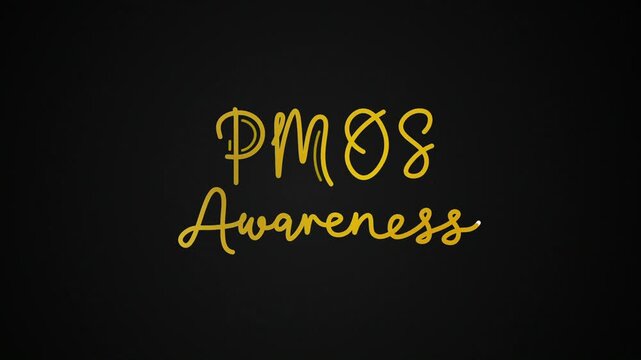 PMOS awareness One line continuous animated typography intro outro animation video, hand drawn calligraphy lettering monoline vintage text on background, hand drawing golden type on black backdrop bg