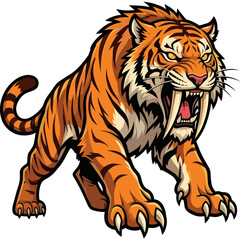 Fototapeta premium A fierce tiger with sharp claws and teeth appears ready to pounce outdoors.