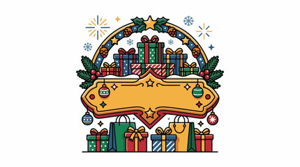 Fototapeta premium A colorful Christmas-themed graphic with gifts and decorations