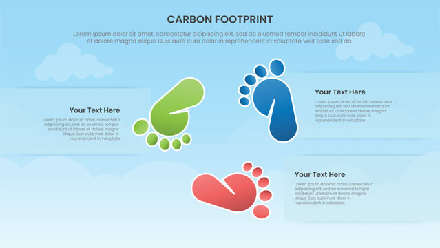 Carbon footprint infographic template banner with transparent long rectangle box with footprint on edge for container for slide presentation
