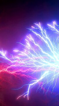 Powerful lightning bolts flashing through a dark stormy sky, vertical video featuring dramatic electrical energy, intense weather effects and cinematic natural force