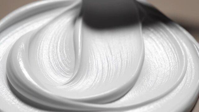 Close up of white cosmetic cream being spread with a spatula for skincare and beauty treatment