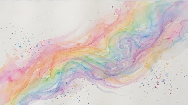 Soft pastel rainbow watercolor background with delicate flowing liquid ink waves