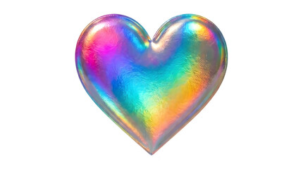 Fototapeta premium Vibrant multicolor holographic heart shape with reflective metallic shine and smooth edges.