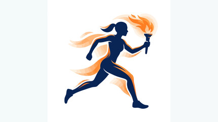 Obraz premium Running woman holding torch silhouette illustration athletic motion