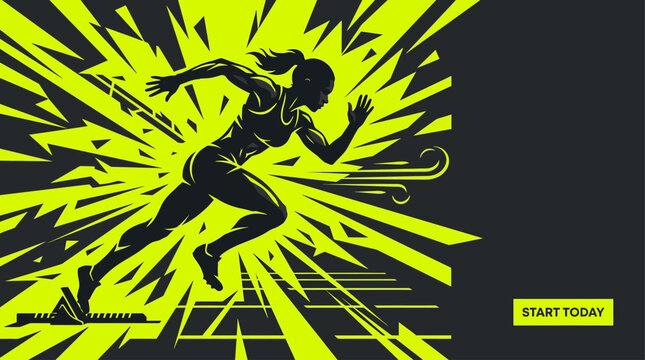 Dynamic illustration of a female athlete sprinting with energy burst