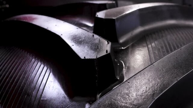 The tread detail of a heavy tire.