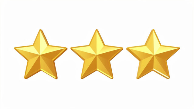 Three golden star icons with a shiny finish representing ratings and quality