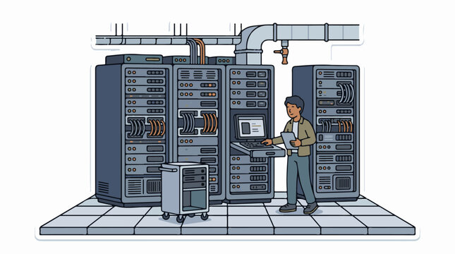 A man in front of computer servers