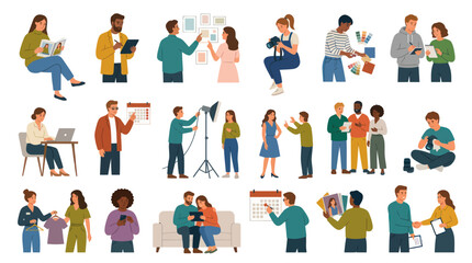 Fototapeta premium Modern Flat Vector Characters Engaged in Business, Creative Professions, and Daily Life Activities Collection