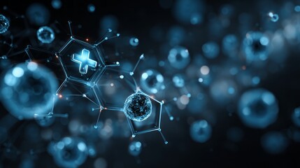 Plakat Abstract medical technology background with blue futuristic healthcare interface, innovation medicine concept, digital science network, and 3d render design