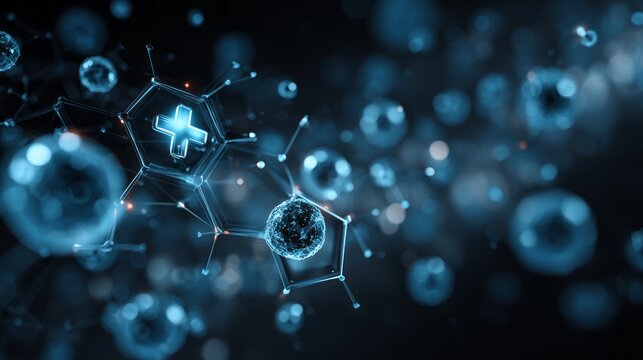 Abstract medical technology background with blue futuristic healthcare interface, innovation medicine concept, digital science network, and 3d render design