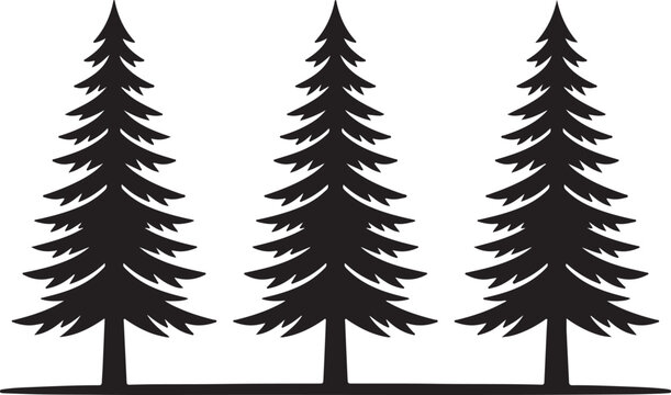 Three evergreen pine trees silhouette graphic icon with evergreen silhouette minimalist landscape wilderness isolated illustration