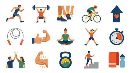 Fototapeta premium Flat Design Fitness and Health Icons Set. Modern Vector Collection of Sport, Exercise, and Wellness Symbols