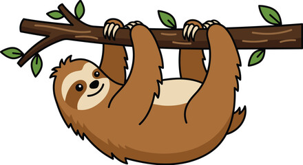 Cute Cartoon Sloth Hanging from a Tree Branch © Ahmad