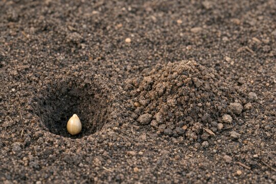 A small white egg sits in a hole in the ground, ready to hatch