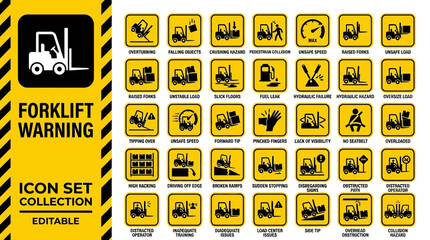 Forklift safety warning and industrial hazard icon set © Iconesia Studio