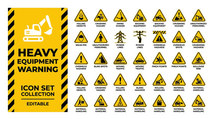Construction safety signs and heavy equipment warning icons © Iconesia Studio