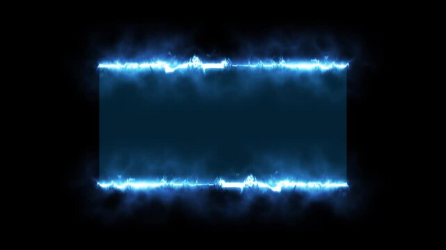 Blue Electric Plasma Energy Frame Neon Sign Animation with Smoke Effects on Black Background
