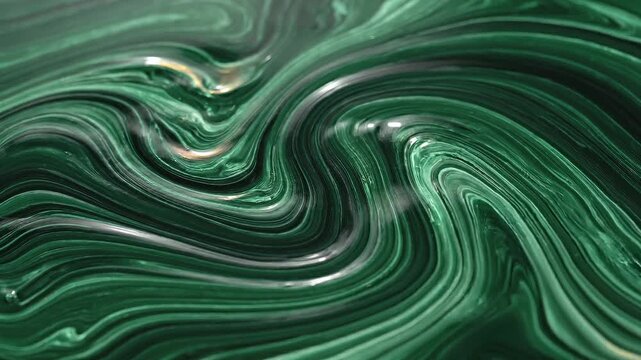 Close up of polished green malachite gemstone with natural swirling patterns and shiny texture