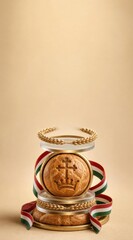 Saint Stephen's Day Hungary celebration with bread cross crown and national ribbon