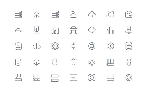 Cloud Computing, Network and Database Line Icons Set Vector Collection